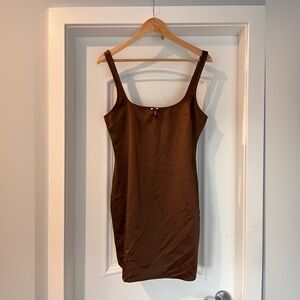 Zara Chocolate Brown Satin Mini Dress Size L